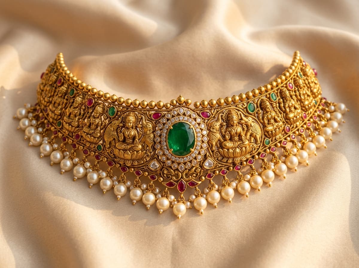 Temple bloom choker with Emerald stones